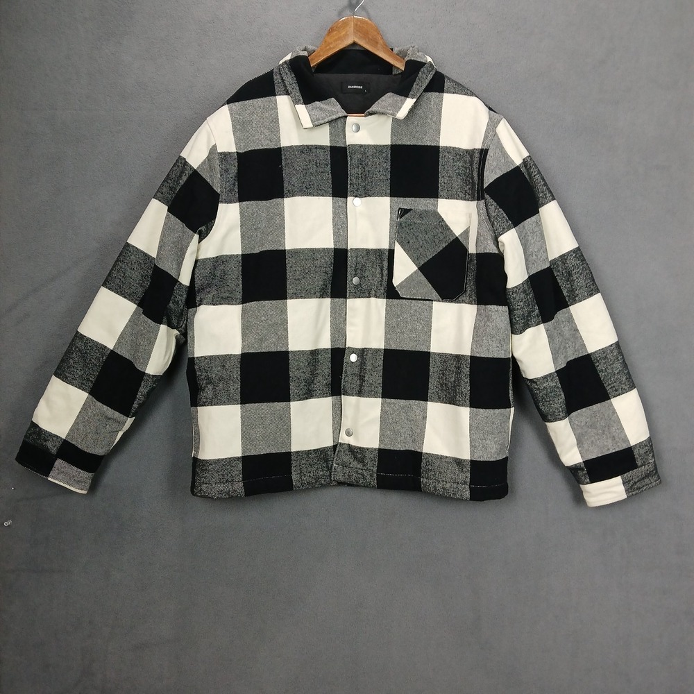 Zanerobe Hike Shacket Mens Large Black White Plaid Flannel Cotton Snap Front